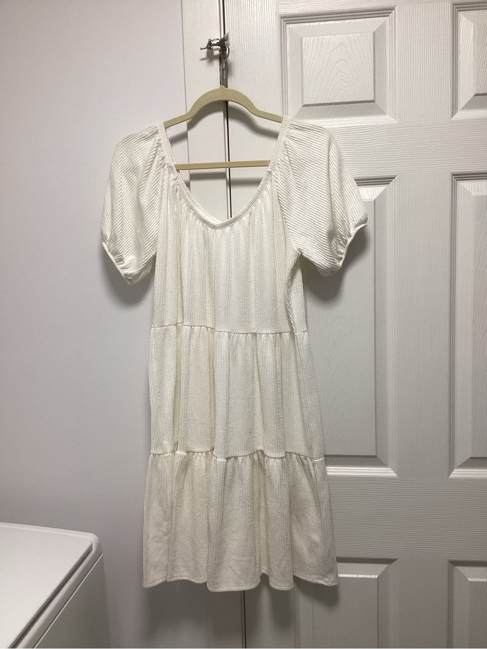 Beautiful White Tiered Short-Sleeve Dress